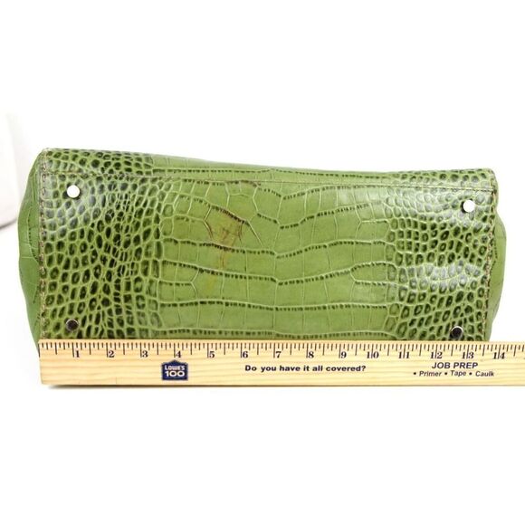 LARGE Ann Taylor GREEN GENUINE LEATHER CROCO PRINT TOTE SHOULDER BAG HANDBAG - Picture 11 of 13